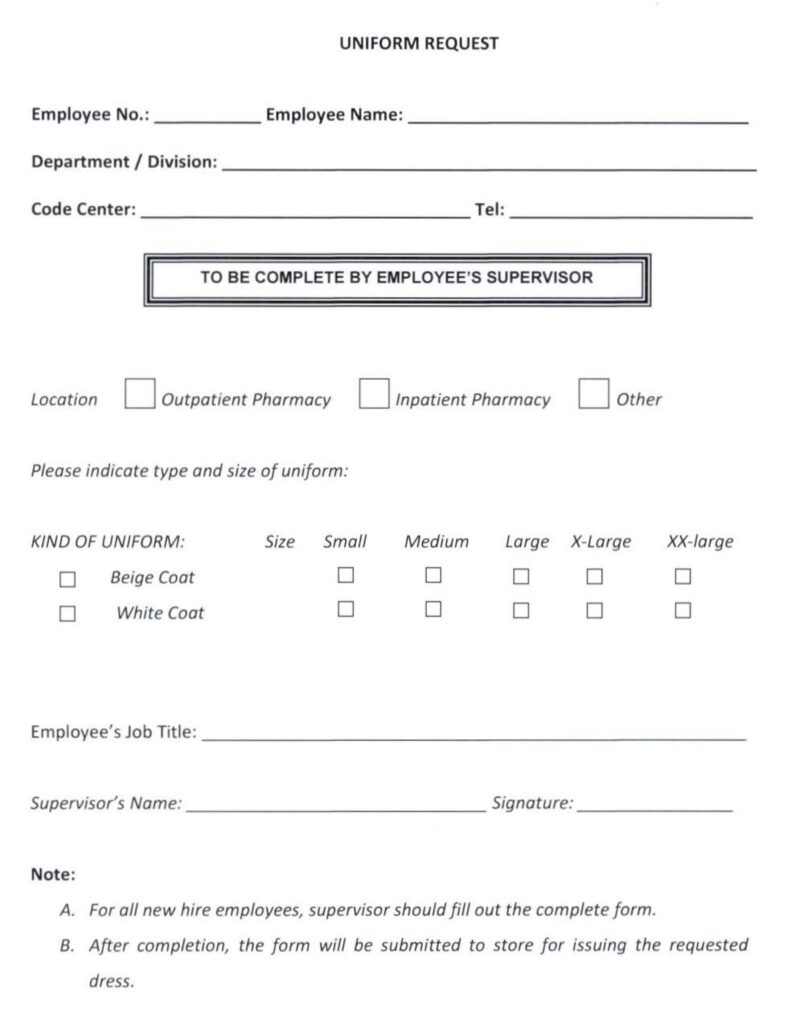 Pharmacy Dress Code Policy - uniform request form